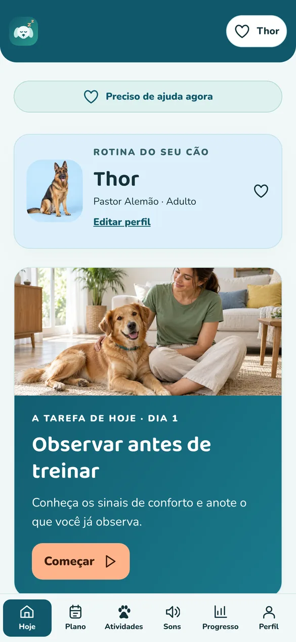 Conheça o Dog Calm Studio — tela real do aplicativo