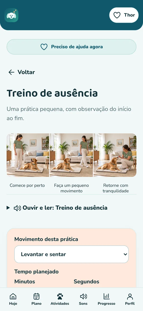 Tela real: treino de ausência
