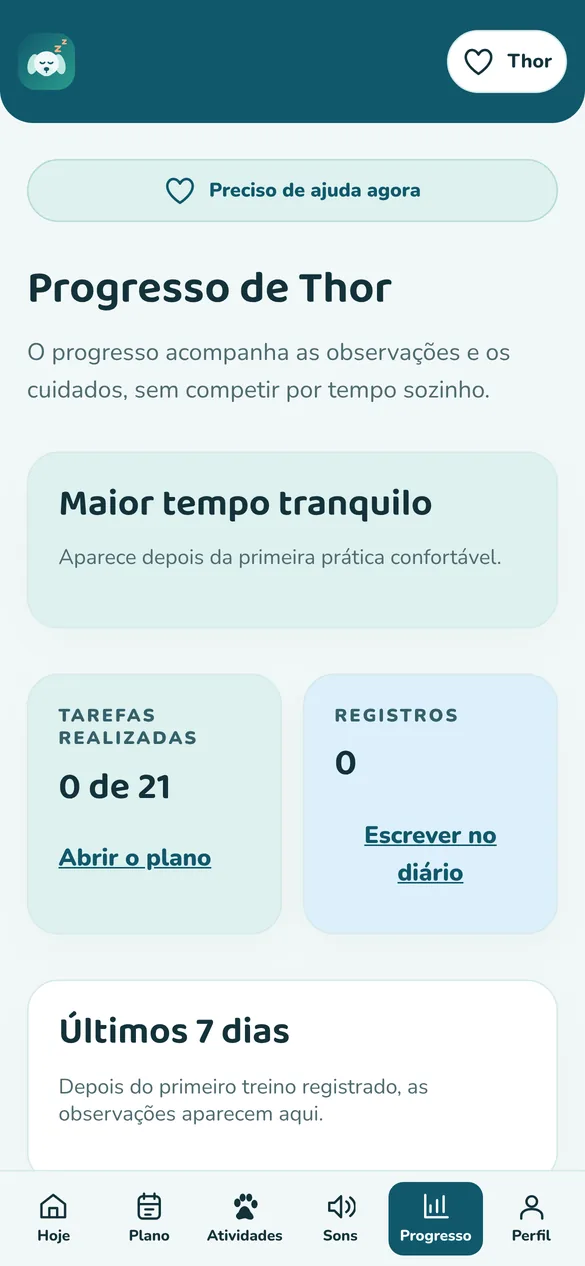Tela real: diário e progresso